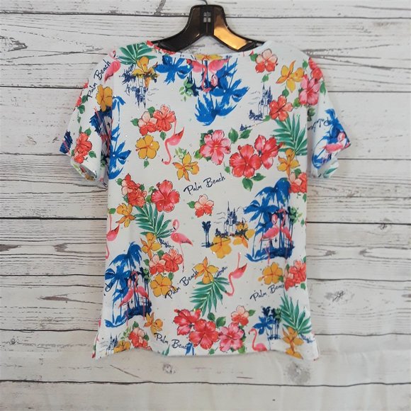 CD Petites Palm Beach Tropical Bedazzled Top - Picture 5 of 7